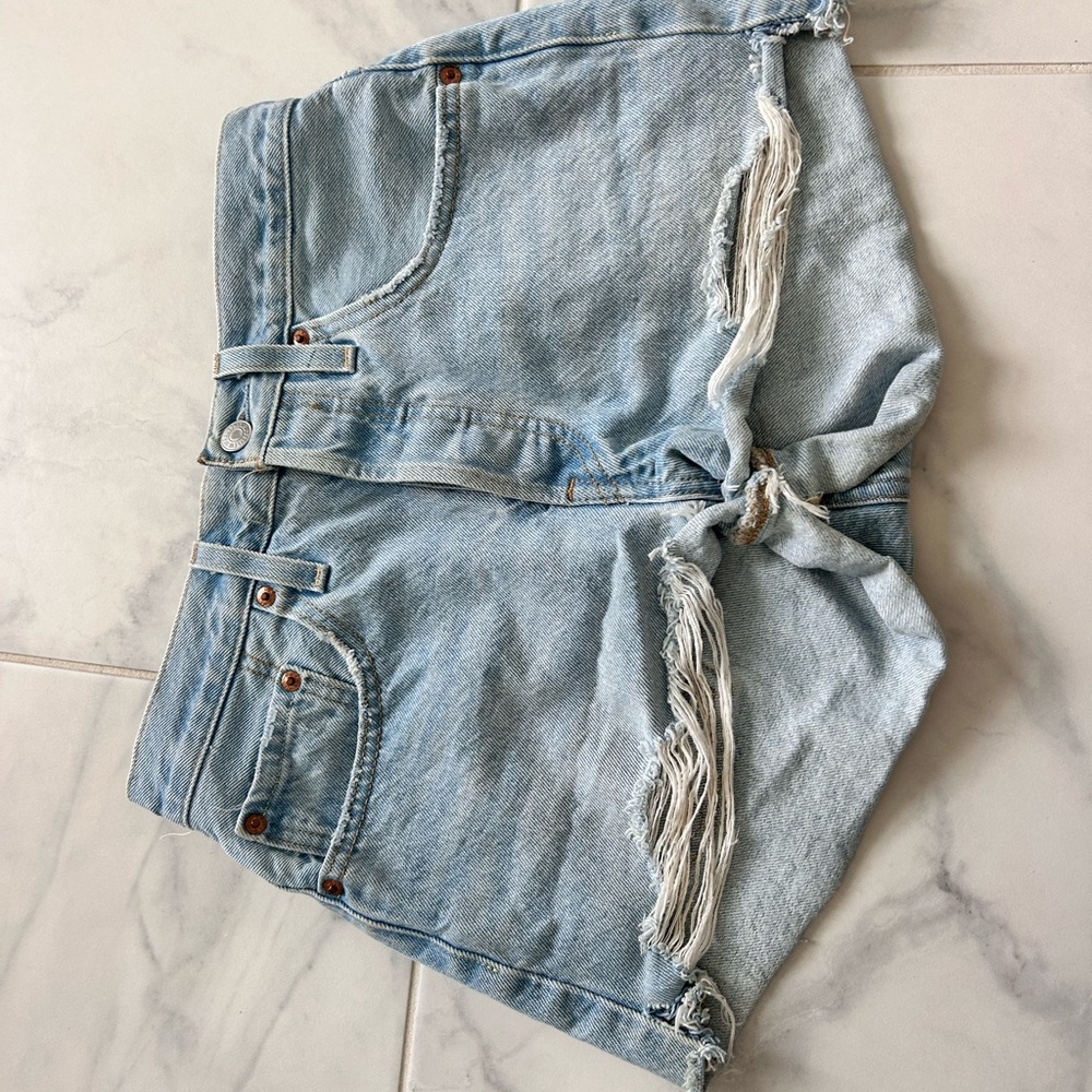 Levi's Light Blue Frayed Denim Shorts